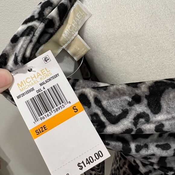 MICHAEL MICHAEL KORS Gray Leopard Print Long Sleeve Boat Neck Mini Dress - Picture 4 of 9